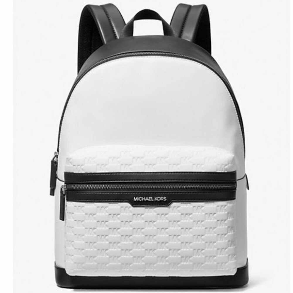 Michael Kors Bright White & Black Cooper Logo Embossed Backpack NWT